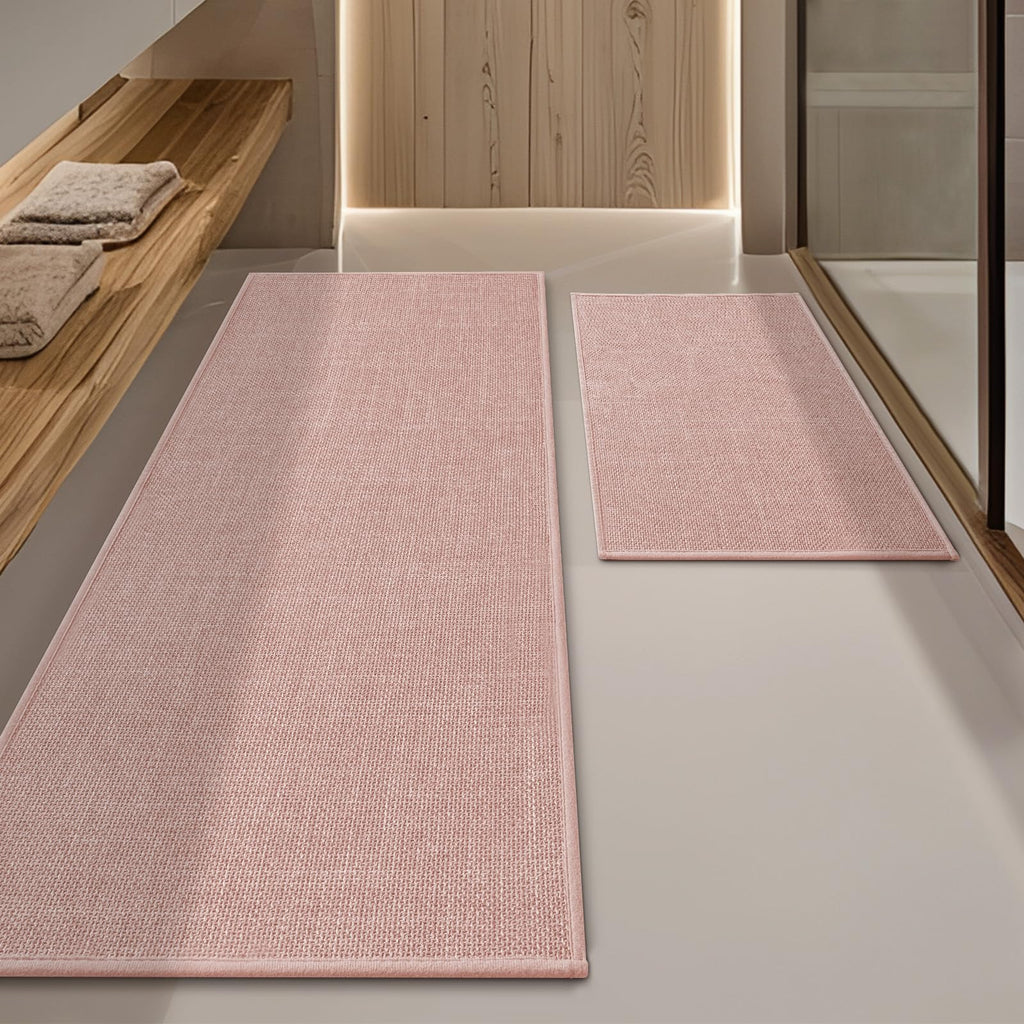 Pink Bathroom Rug Sets 2 Piece Absorbent Bath Mat for Bathroom Non Slip Washable Bathroom Mat Quick Dry Bath Rug Set for Toilet and Floor